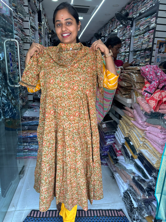 Jaipur Cotton Puff Midi dress Fenugreek