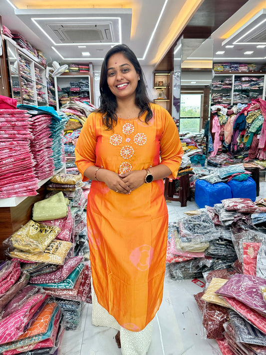Silk Georgette Gold Tie & Dye Kurthi