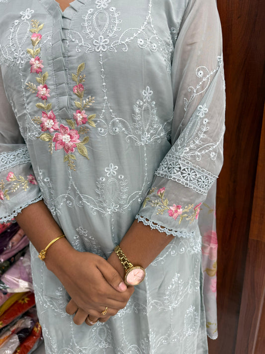 Printed Organza  Ice Blue Set Premium Party wear