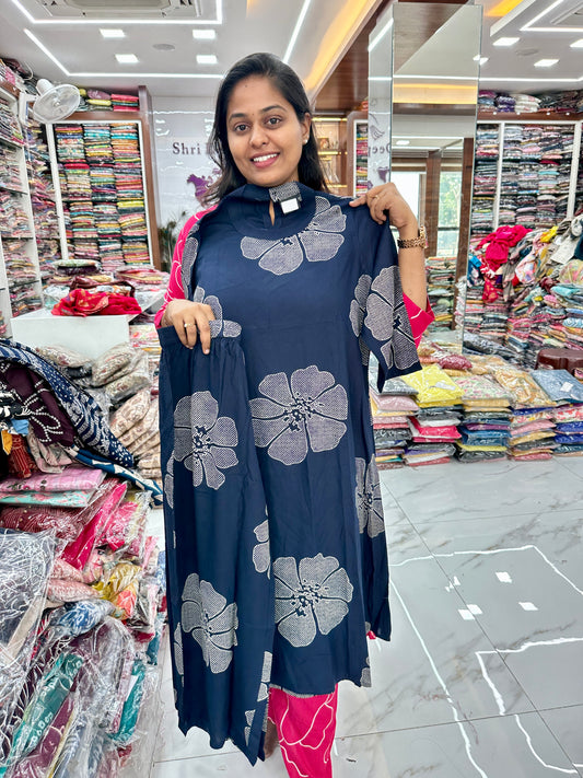 Co Ord Set Navy Blue Round Flower