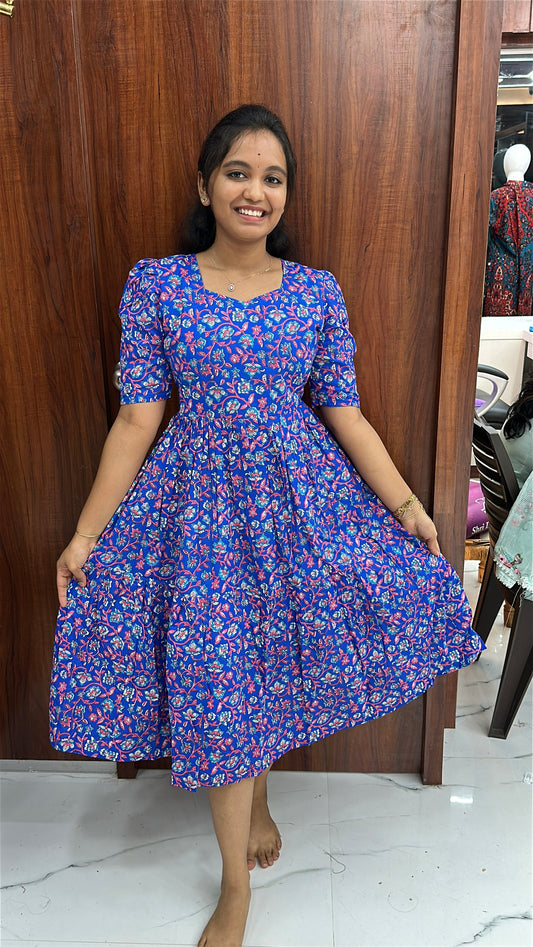 Floral Print Midi Royal Blue - ASBM01