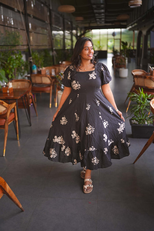 Jaipur Cotton Puff Midi dress Black