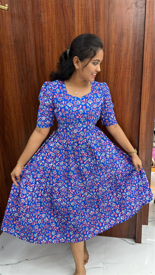 Floral Print Midi Royal Blue - ASBM01