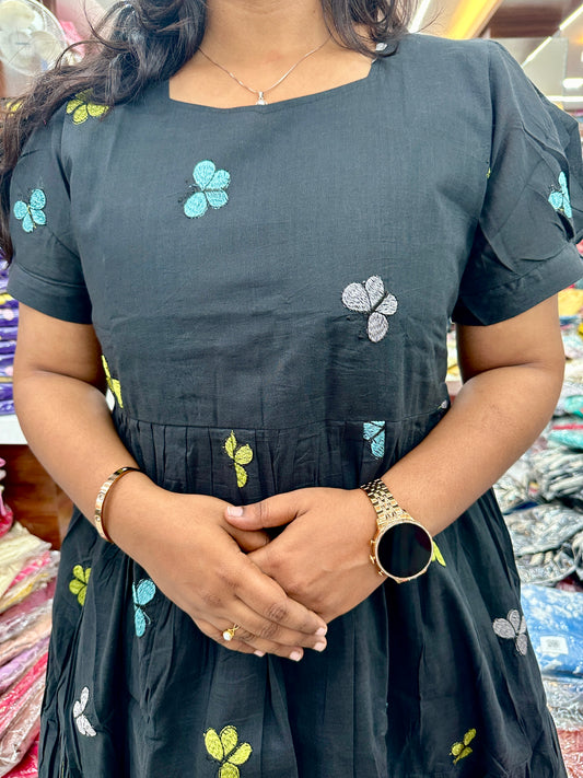 Butterfly Puff Black Midi dress