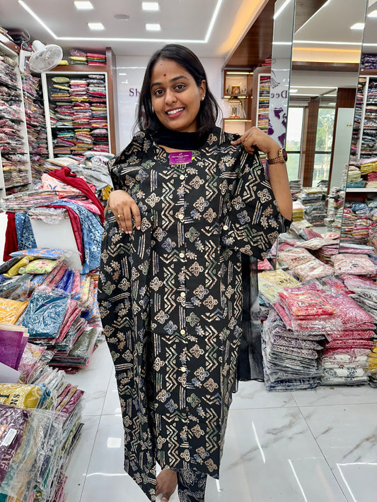 Co Ord Set Black Geometric print with Dupatta