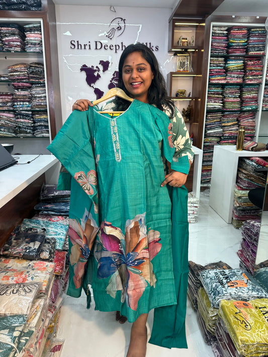 Embroidery with Digital Prints 3 Pcs Silk Salwar Set - JVSS15