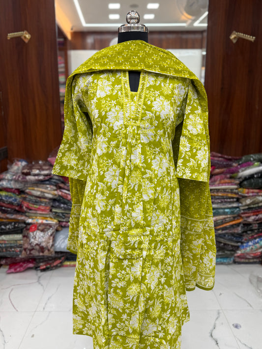 Pure Cotton 3 Pcs Anarkali Set