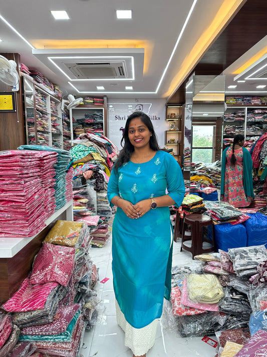 Silk Georgette Turquoise Blue Tie & Dye Flower Kurthi