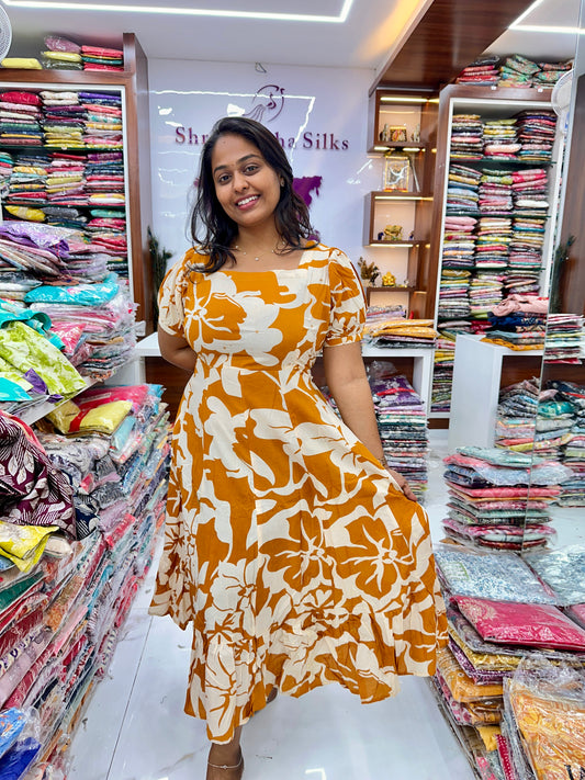 Jaipur Cotton Midi dress Mustard
