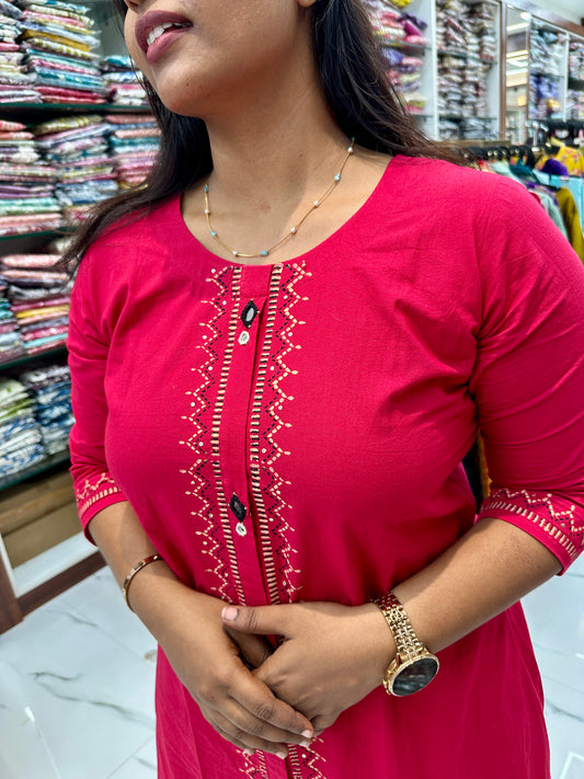 Handcrafted Khadi Aline Co Ord Set Red - JVKC01