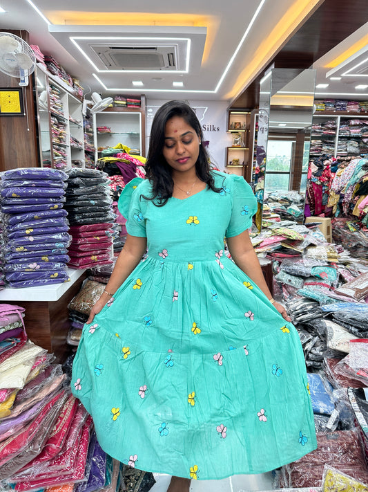 Butterfly Puff SeaBlue Midi dress
