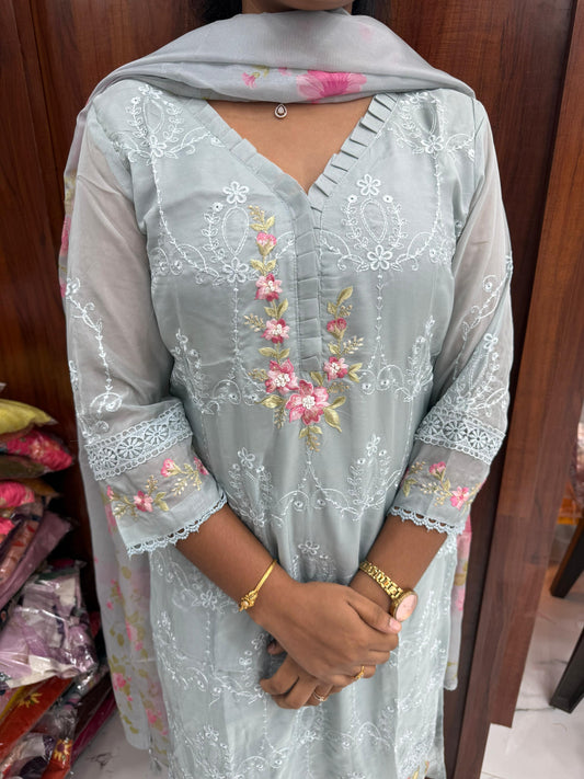 Printed Organza  Ice Blue Set Premium Party wear