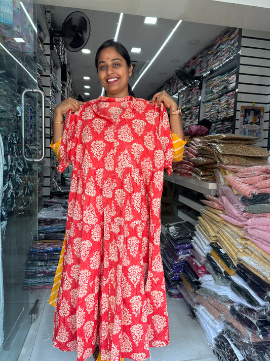 Jaipur Cotton Puff Midi dress Peach