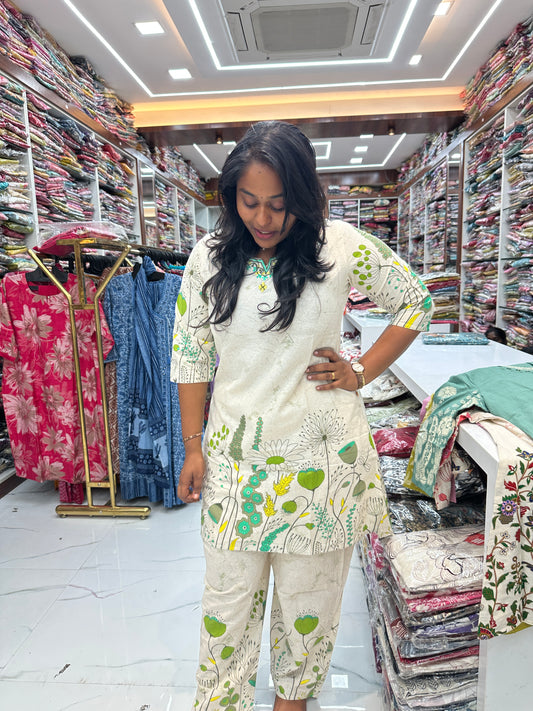 Cream Pastel Short Co Ord Set Green - SCJV02