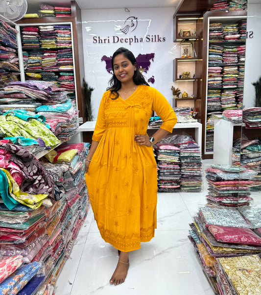 Chickenkari Kediya Cut MIDI Yellow