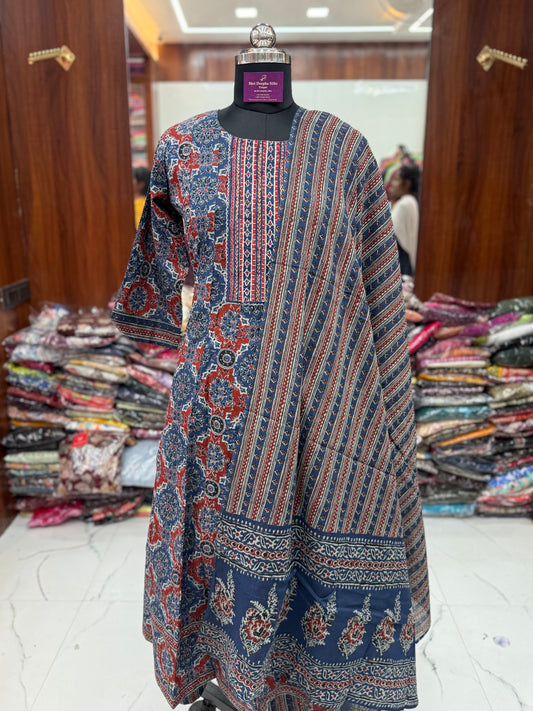 Pure Cotton 3 Pcs Anarkali Set