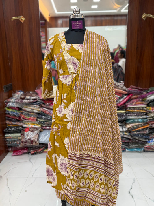 Pure Cotton 3 Pcs Anarkali Set