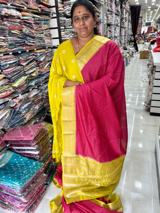 Pure Checks Silk Saree Pink - M006