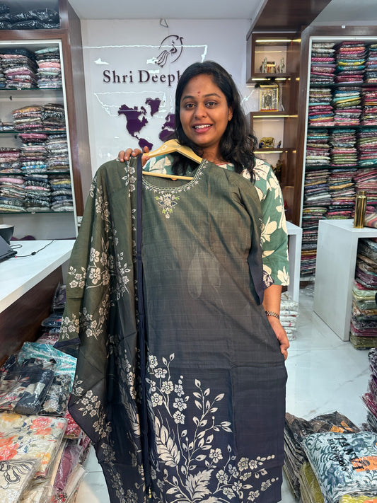 Embroidery with Digital Prints 3 Pcs Silk Salwar Set - JVSS17