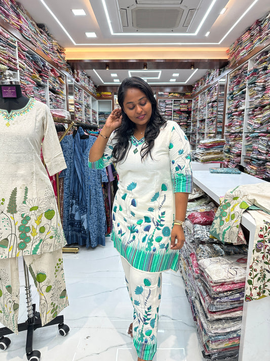 Cream Pastel Short Co Ord Set Teal - SCJV01