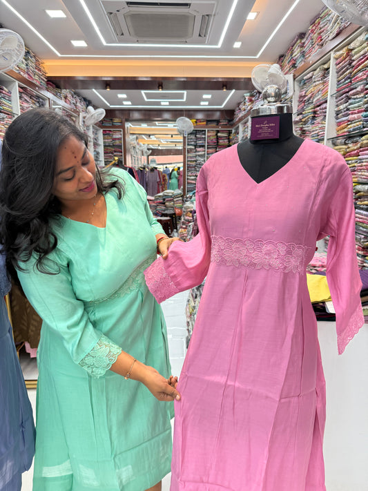 Chanderi Silk Aline Kurti - ALKT98