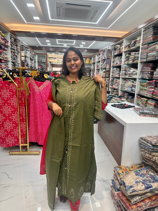 Handcrafted Khadi Aline Co Ord Set Green - JVKC02