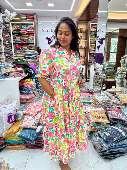 Jaipur Cotton Puff Midi - White Floral