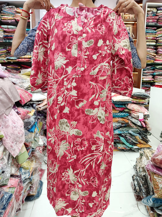Spun Cotton Kurti - Peach Leafs