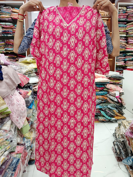 Spun Cotton Kurti - Pink Ikat