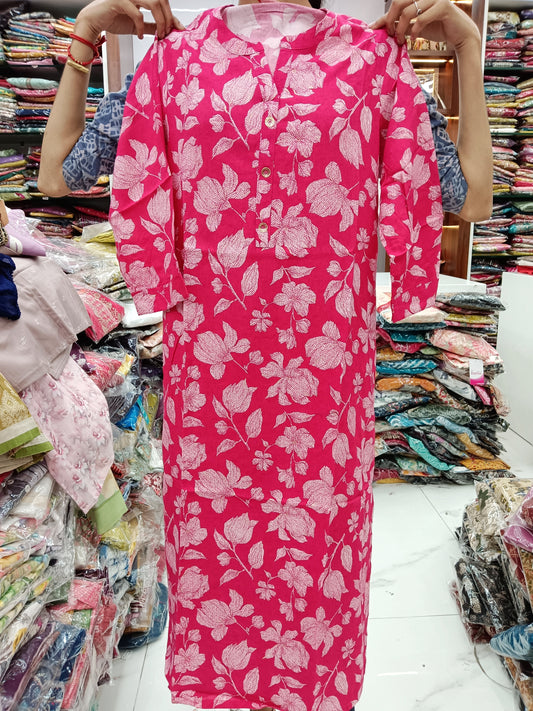 Spun Cotton Kurti - Pink Floral