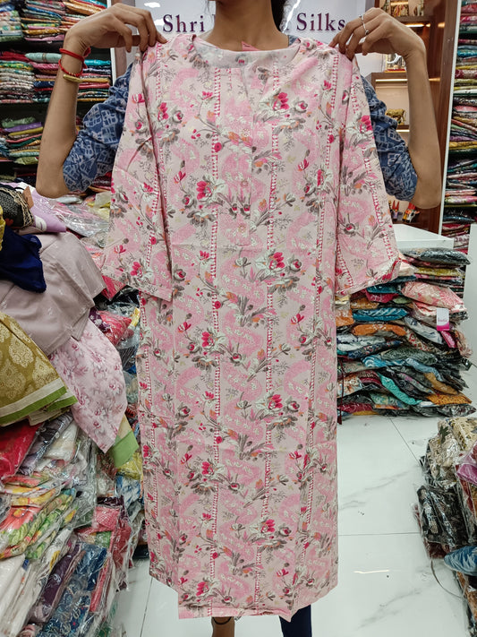 Spun Cotton Kurti - Peach Floral