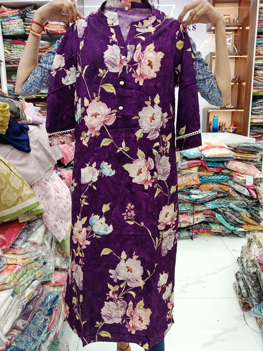 Spun Cotton Kurti - Purple Floral