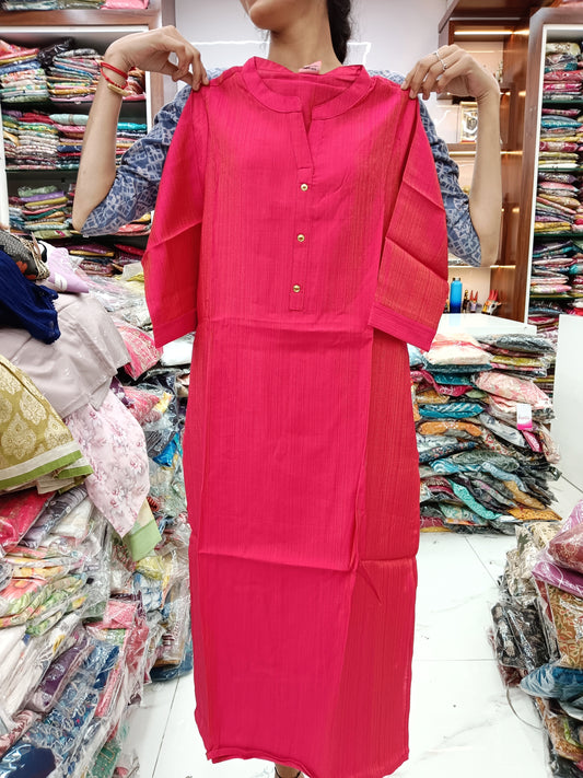 Spun Cotton Kurti - Plain Pink Shimmer