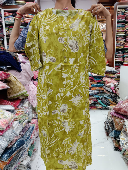 Spun Cotton Kurti - Green Floral