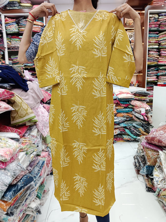 Spun Cotton Kurti - Yellow Floral