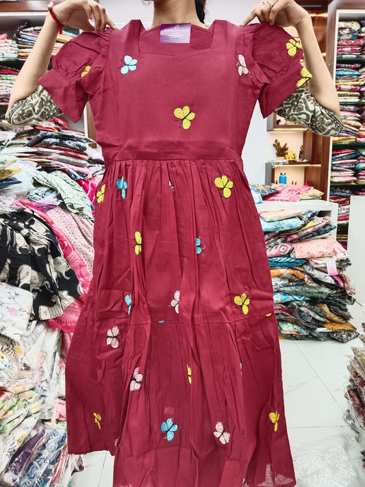 Butterfly Puff Midi - Maroon