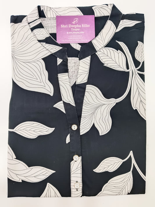 Spun Cotton Short Top - Black Leaves