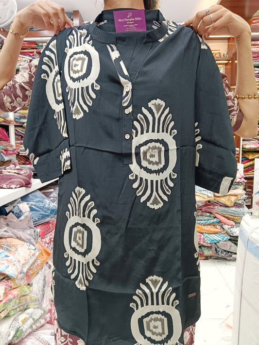 Modal Silk Short Top - Black White Modif