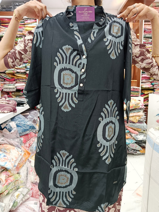 Modal Silk Short Top - Black Grey Modif