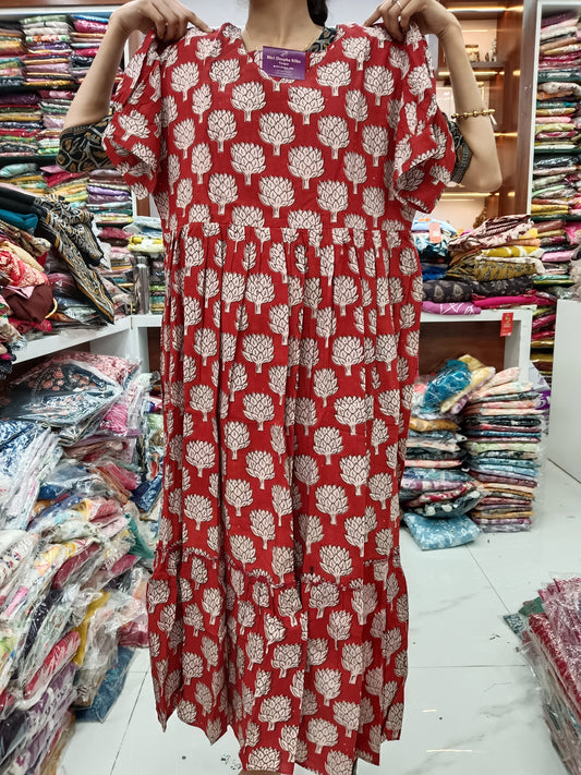 Kalamkari Cotton Puff Midi - YWKK14