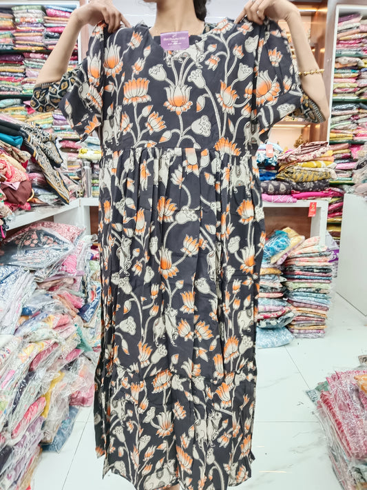 Kalamkari Cotton Puff Midi - YWKK13