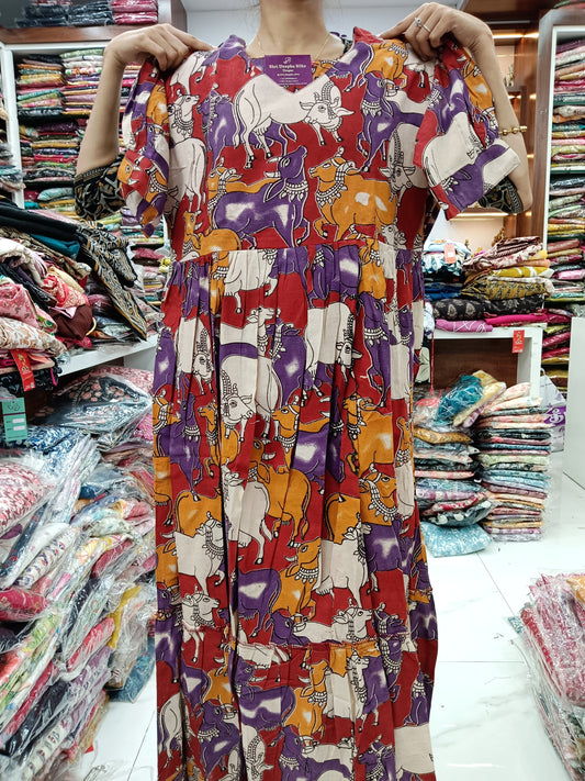 Kalamkari Cotton Puff Midi - YWKK08