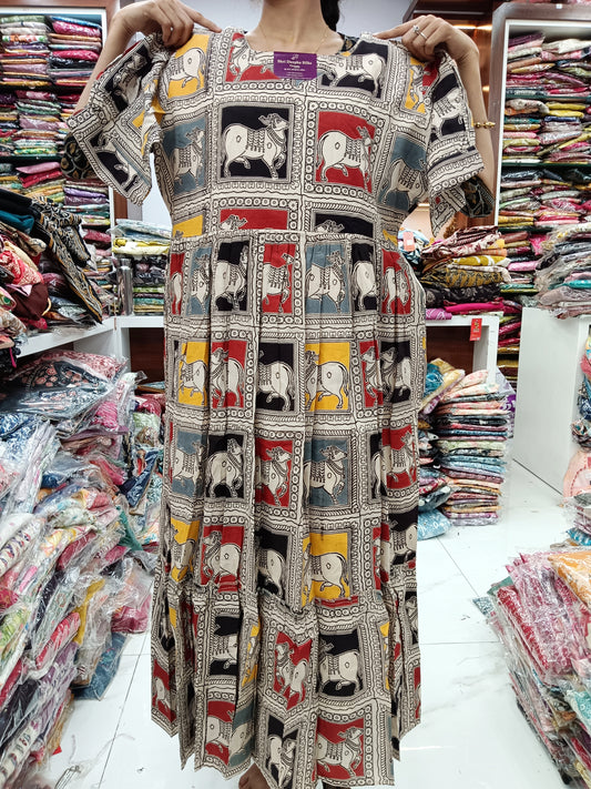 Kalamkari Cotton Puff Midi - YWKK04