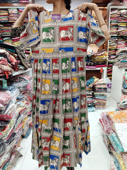 Kalamkari Cotton Puff Midi - YWKK01