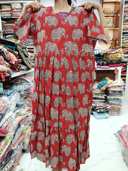 Kalamkari Cotton Puff Midi - YWKK02