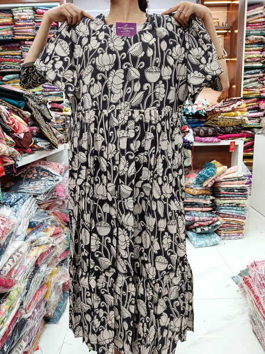 Kalamkari Cotton Puff Midi - YWKK03