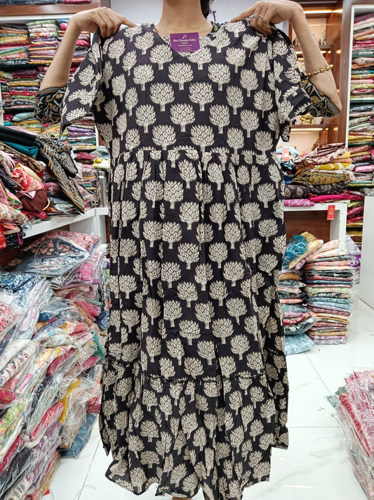 Kalamkari Cotton Puff Midi - YWKK10