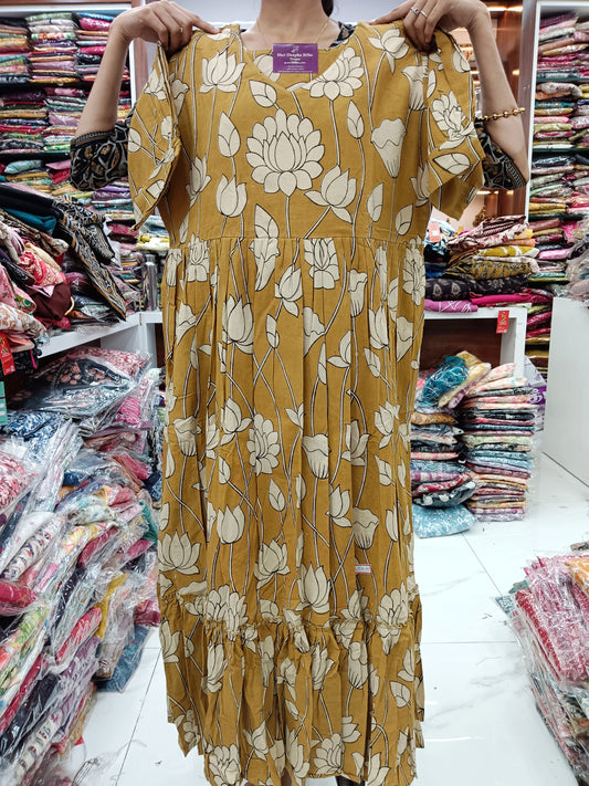 Kalamkari Cotton Puff Midi - YWKK09