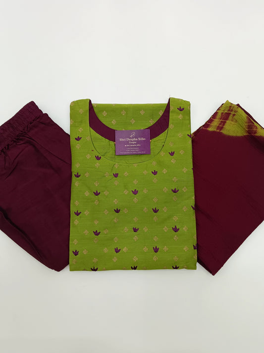 3 Pcs Raw Silk Salwar Set
