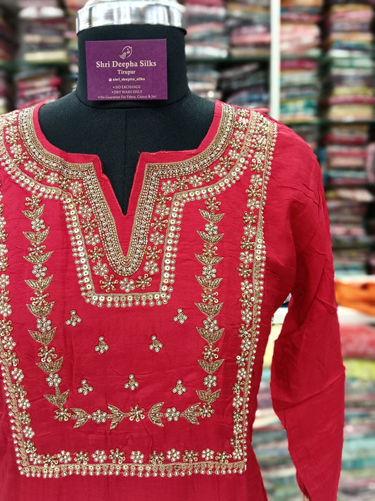 Premium Silk 3 Pcs Party wear Salwar Set - Red